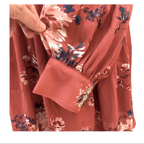 NWT BOHO BABYDOLL RUST FLORAL SWING MINI DRESS - Picture 6 of 9